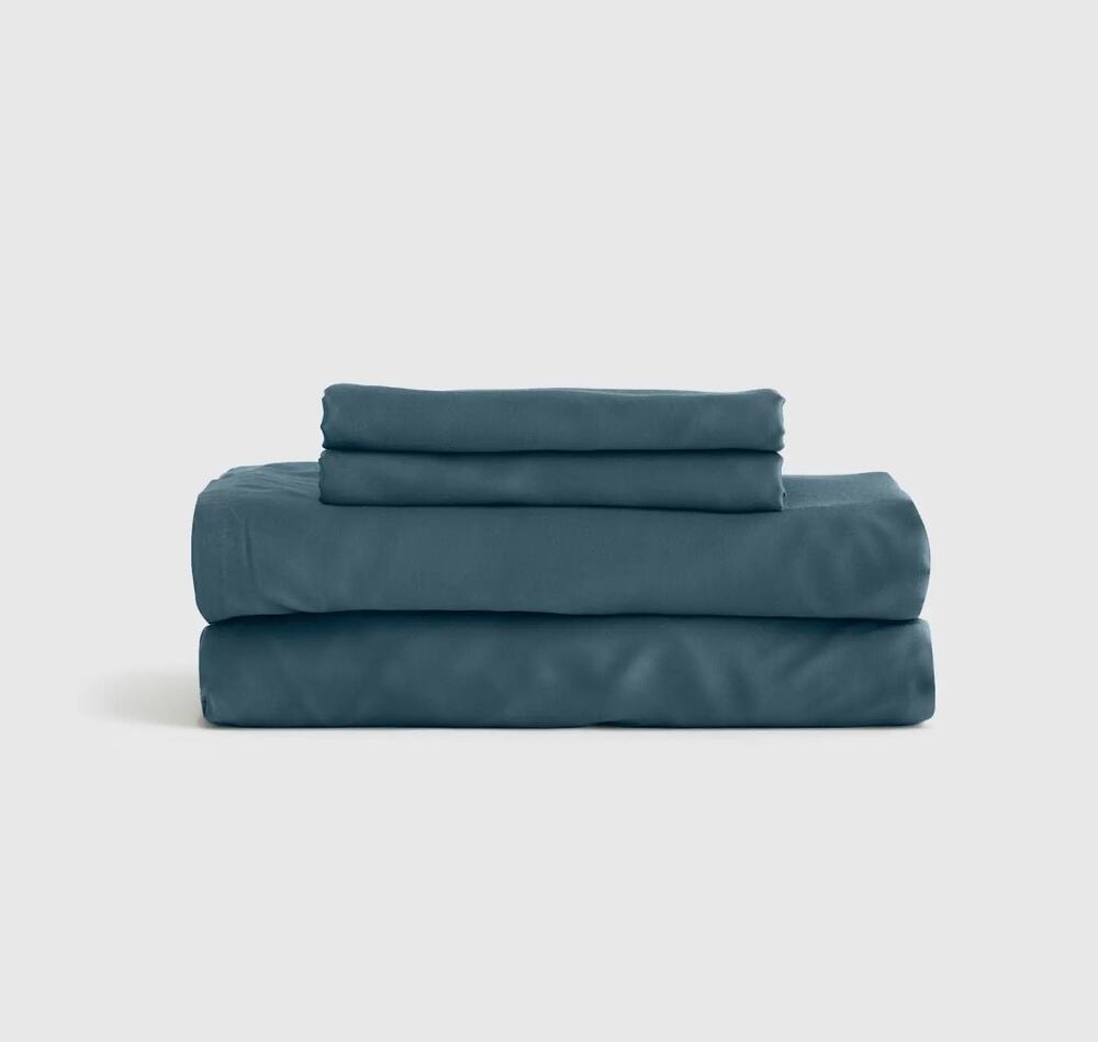 New Quince Organic Bamboo Visose Queen Sheet 4Pc Set Nightfall Blue $134 MSRP